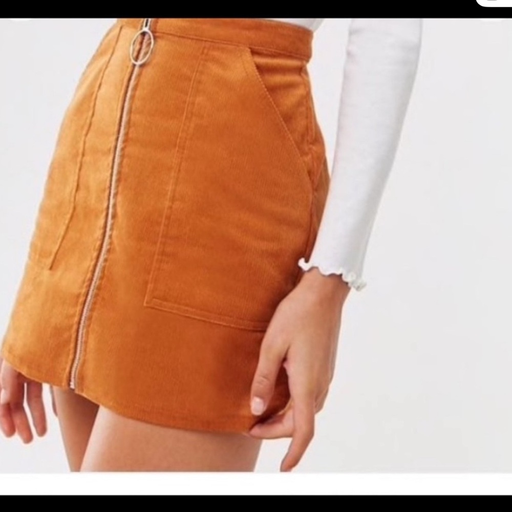 Rust Corduroy Mini Skirt with Zipper